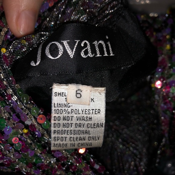 Jovani Silk Long Dress Gown Black Floral Embellished Formal Sleeveless Open Back - Picture 6 of 6